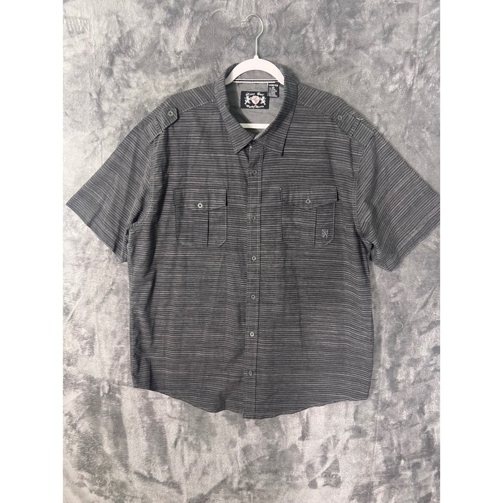 Lions Crest English Laundry Mens 2X Grey Striped Short Sleeve Button Down Shirt